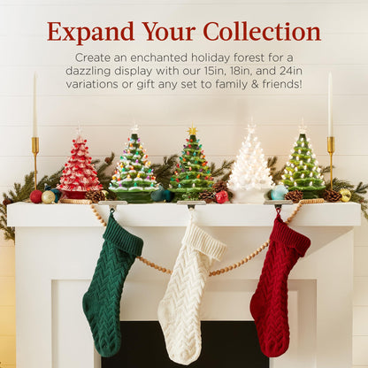 Best Choice Products 15in Ceramic Christmas Tree, Pre-lit Hand-Painted Tabletop Holiday Tree, Star Topper, 64 Lights - Green w/Multicolored Bulbs