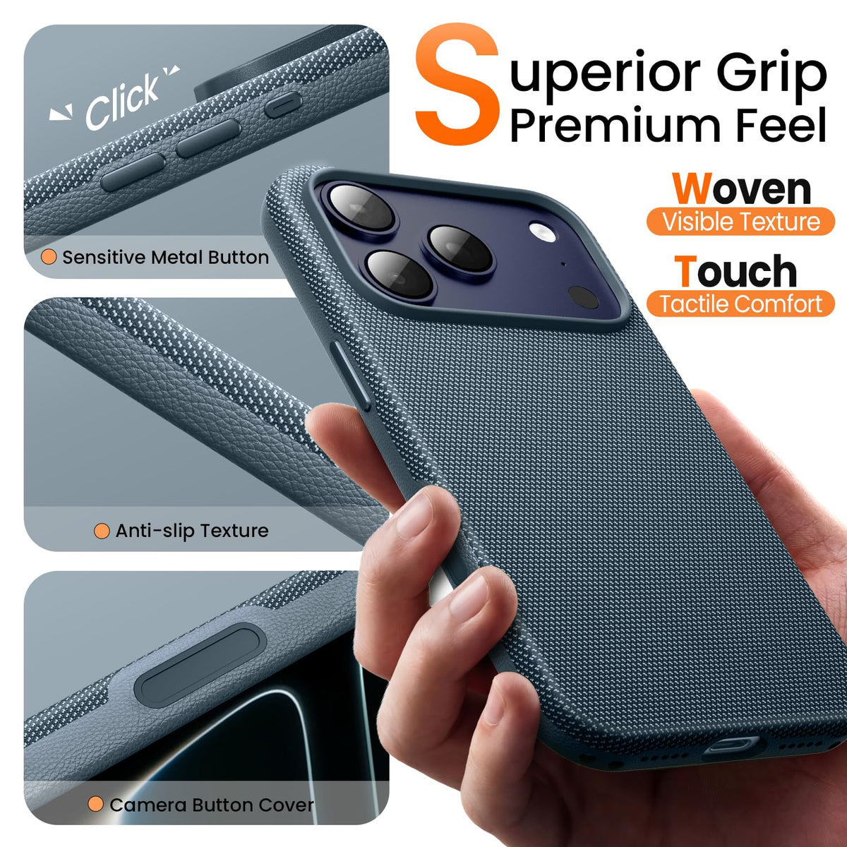 Mkeke for iPhone 17 Pro Max Case Techwoven Green, [Compatible with MagSafe] [Camera Control Cover] [Premium Tech Woven Fabric] [Drop Protection] Shockproof Skin-Friendly