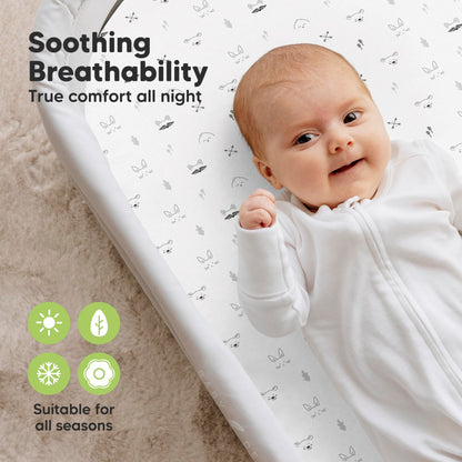 2pk Organic Baby Bassinet Sheets Boys, Girls, Fitted Sheet (Soft White)