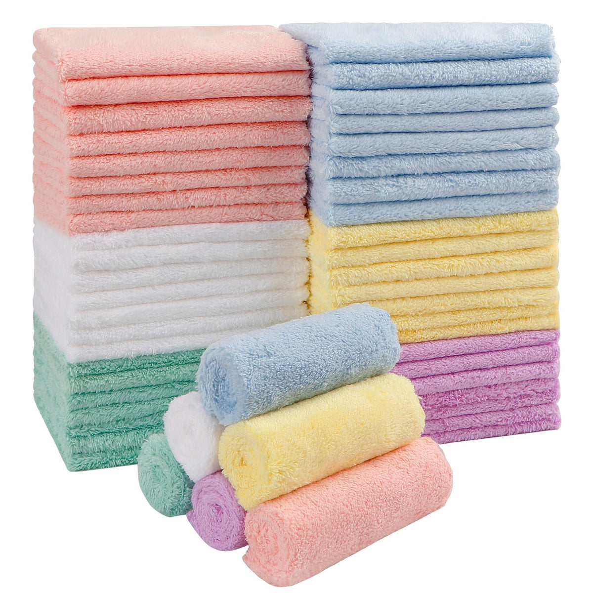 HOMEXCEL Baby Washcloths 24 Pack Microfiber Coral Fleece Soft Wash Cloths