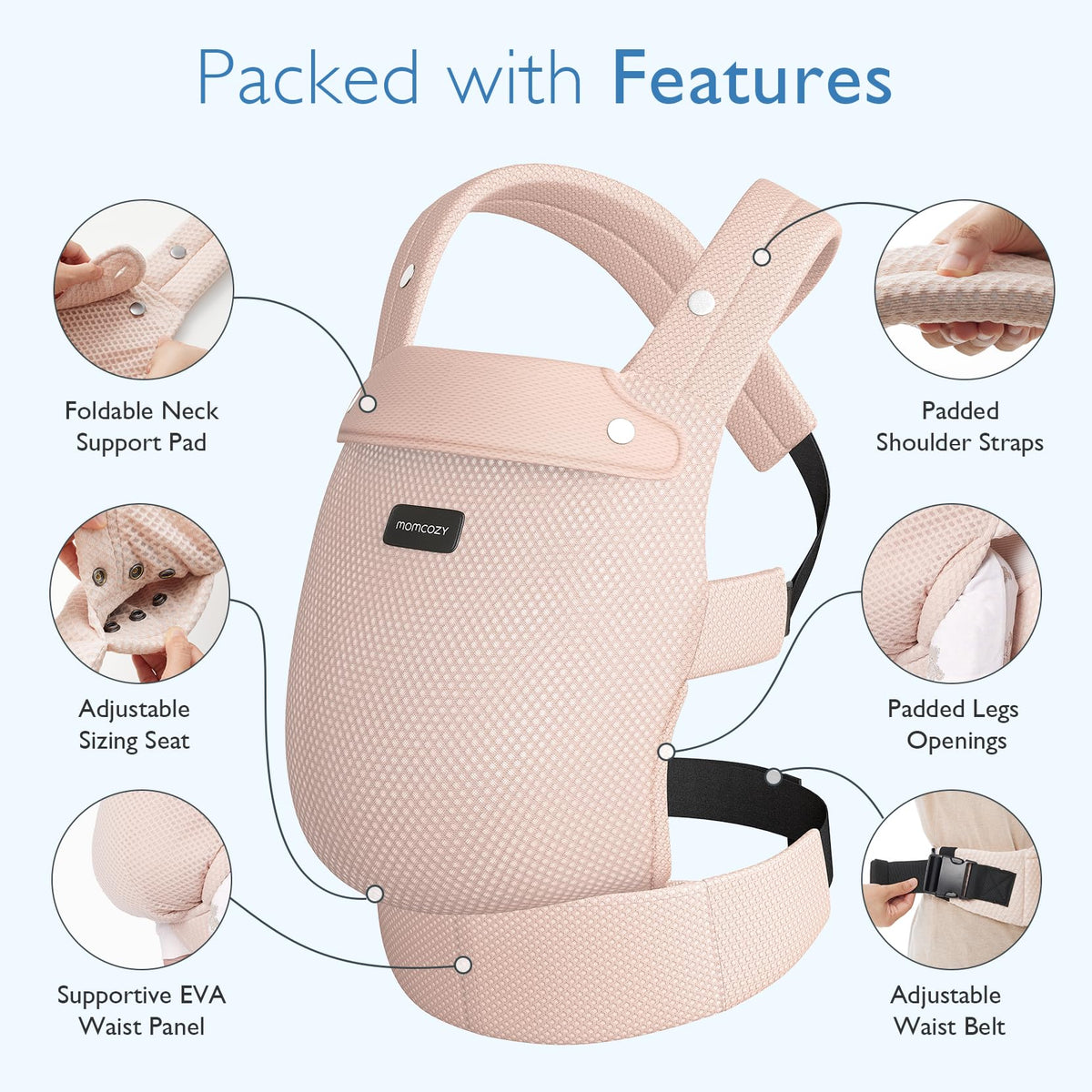 Momcozy PureHug Baby Carrier - Ergonomic, Cozy and Lightweight for 7-45 lbs
