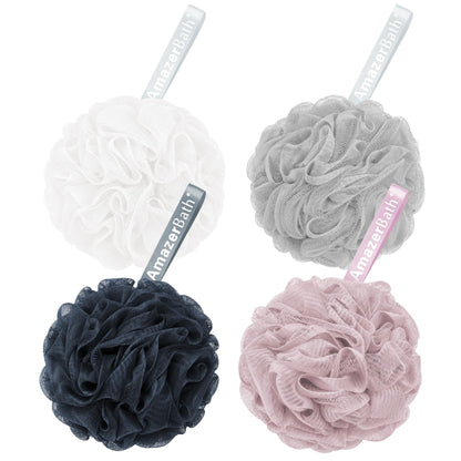 AmazerBath Loofah Sponge 75g/Piece, Exfoliating Bath Sponge Body Scrubber - Loofa Set of 4 Flower Color (Large, Green-Purple)