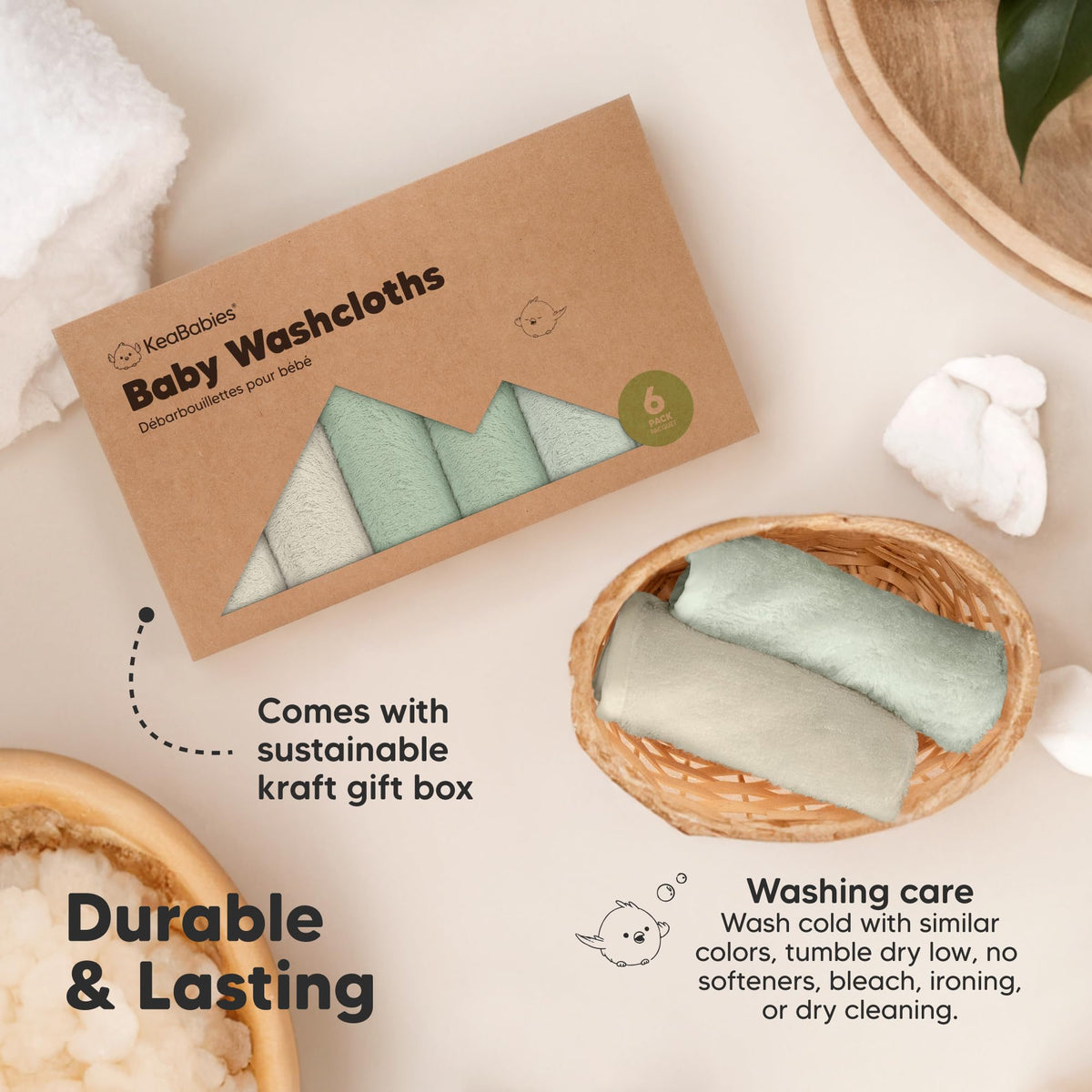 6-Pack Baby Washcloths, Soft Absorbent Washcloths for Face, Body (White)