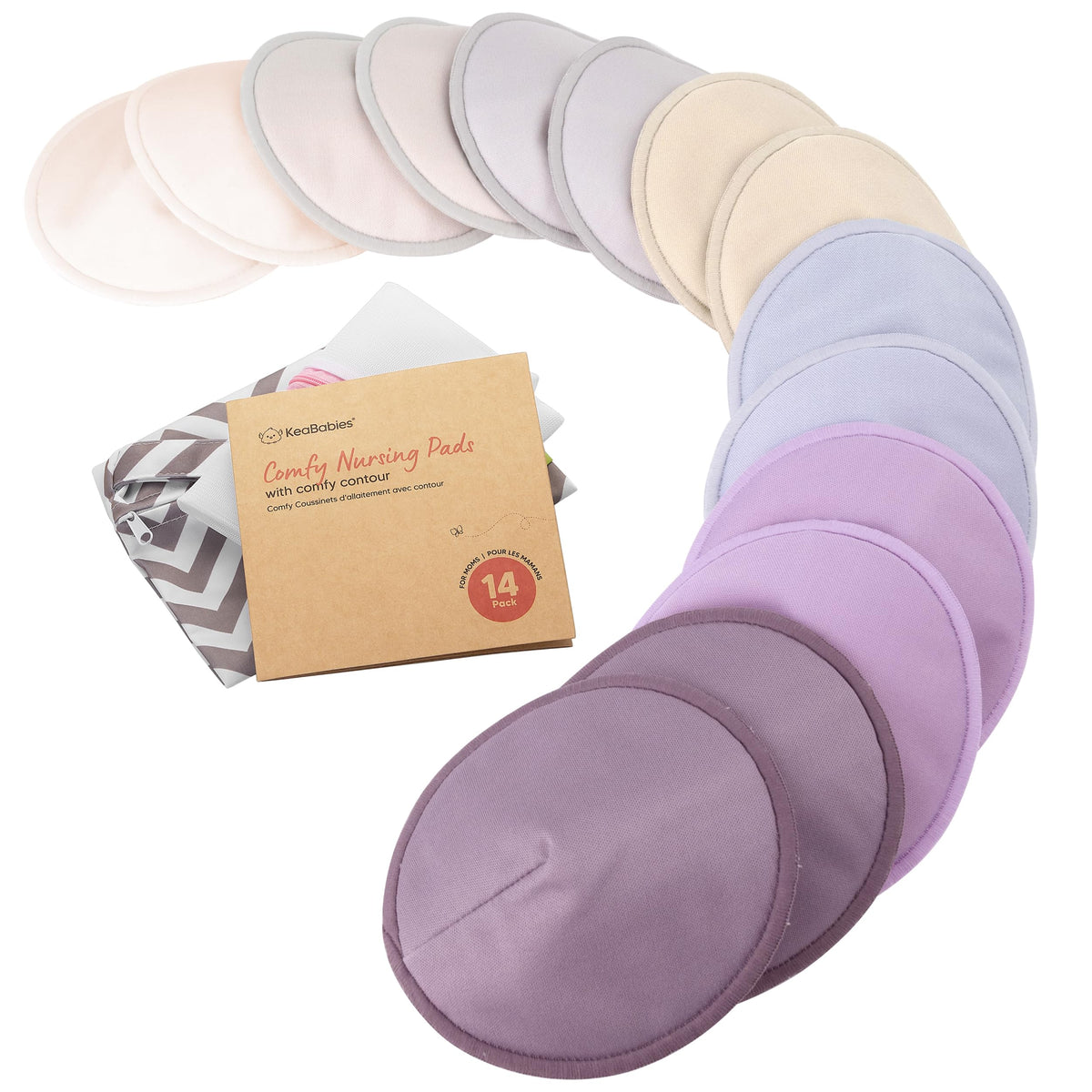 Organic Nursing Pads, 14 Washable Breast Pads,Wash Bag (Neutrals, XL 5.6")