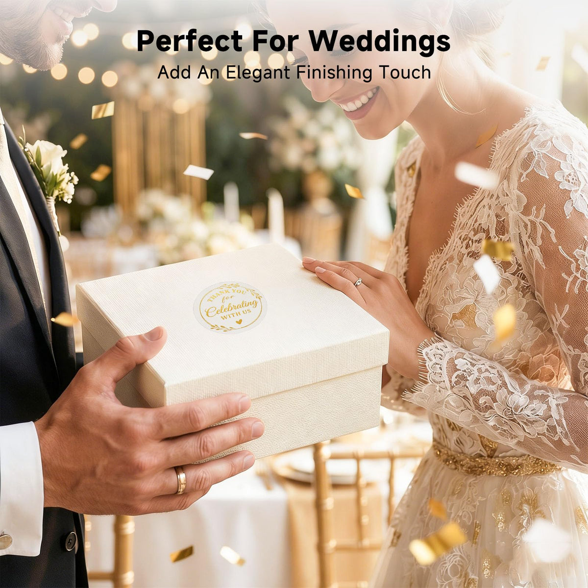 Thank You Stickers, 100 PCS Black Wedding Stickers with Gold Foil