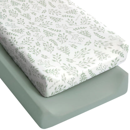 Yoofoss 2-Pack Baby Crib Sheets for Boys Girls 52x28 (Green+Leaf)