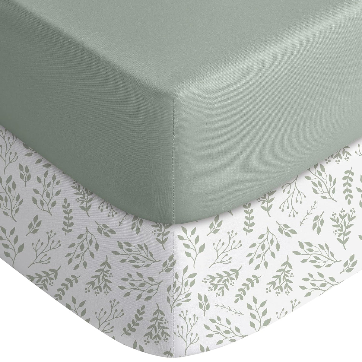 Yoofoss 2-Pack Baby Crib Sheets for Boys Girls 52x28 (Green+Leaf)