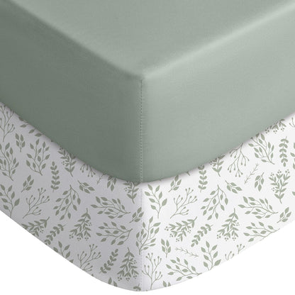 Yoofoss 2-Pack Baby Crib Sheets for Boys Girls 52x28 (Green+Leaf)