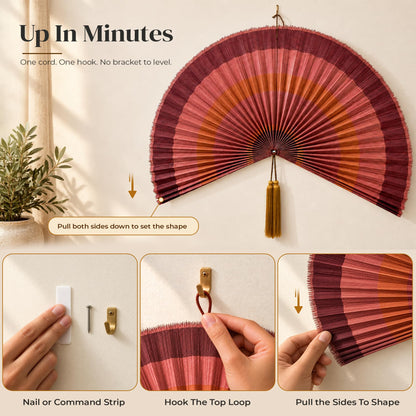 ChumDecor Bamboo Fan Wall Decor, Japanese Wall Fan, Red Brown 40 in