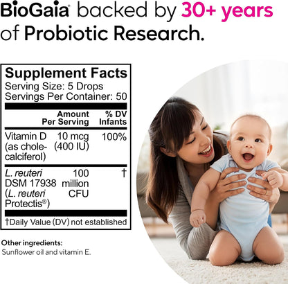 BioGaia Baby Probiotic Drops + Vitamin D | Colic & Gas Relief | 50 Servings