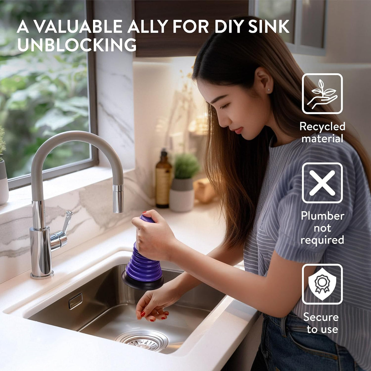 Luigi's Mini Sink Plunger for Unblocking Drains in Bathroom Kitchen Sink Bath and Shower - Small Powerful Commercial Style Plumbers Plunger - Bellow Plunger Sink Unblocker