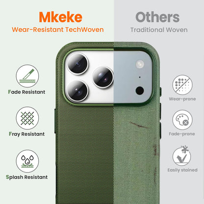 Mkeke for iPhone 17 Pro Max Case Techwoven Green, [Compatible with MagSafe] [Camera Control Cover] [Premium Tech Woven Fabric] [Drop Protection] Shockproof Skin-Friendly
