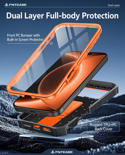 FNTCASE for iPhone 16 Case with Belt Clip and Built-in Screen Protector