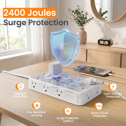 6 FT Surge Protector Power Strip with 6 USB, 16 Outlets, 2400J