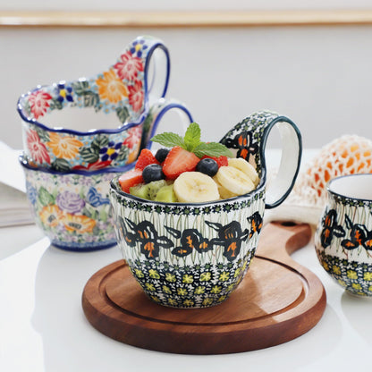 ALMA Handpainted Soup Bowl with Large Loop Handle,Easier Secure Grip