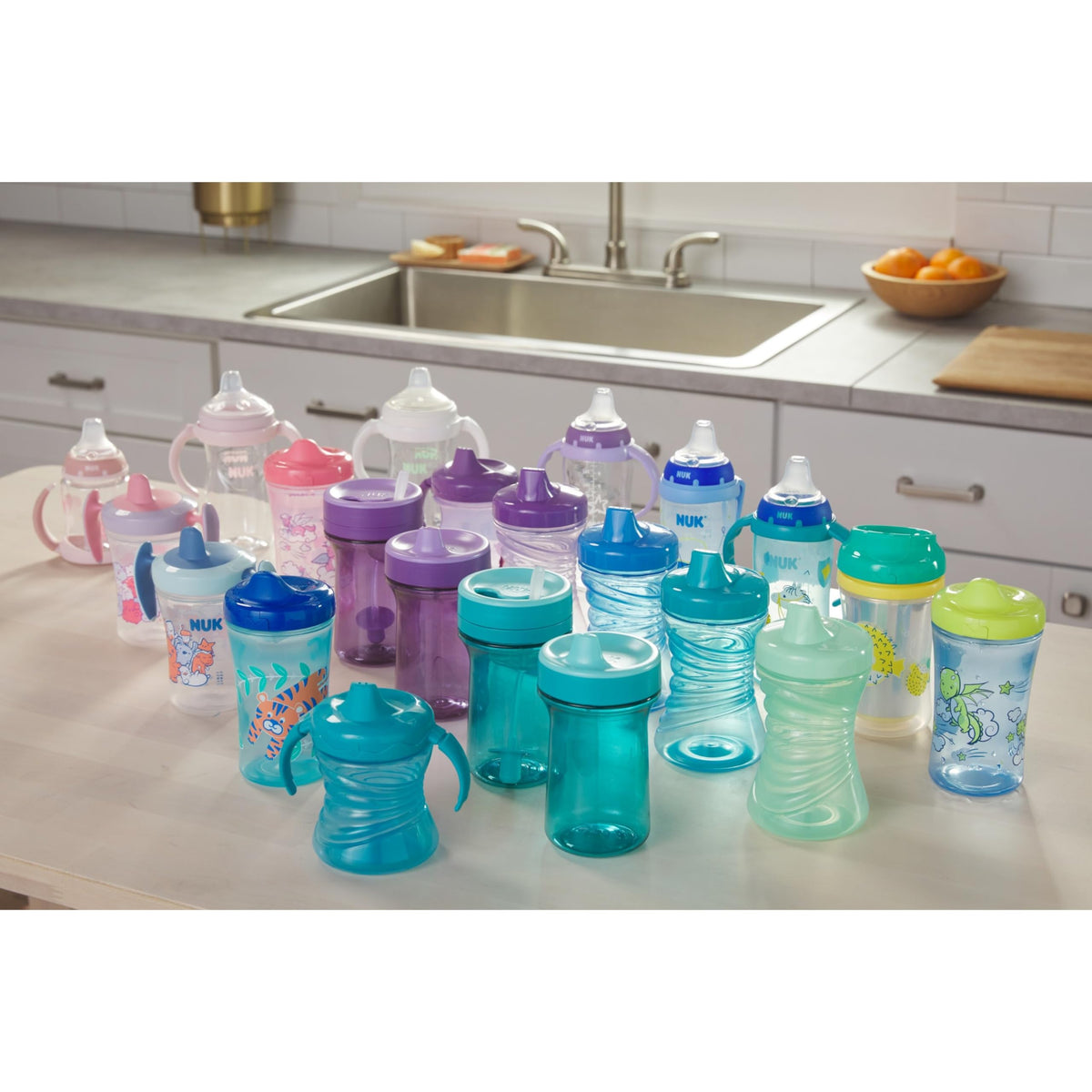 NUK First Choice Learner Sippy Cup 2.0, 10oz, 2-Pack, Pink Bunnies