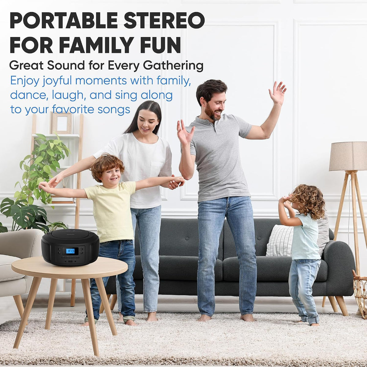 Philips CD Player Portable with Bluetooth, Crystal Clear Sound Top Loading CD Boombox with FM Radio, USB Port & Aux Input, Compact & Lightweight Design,R/CD-RW/MP3 Compatible (Black)