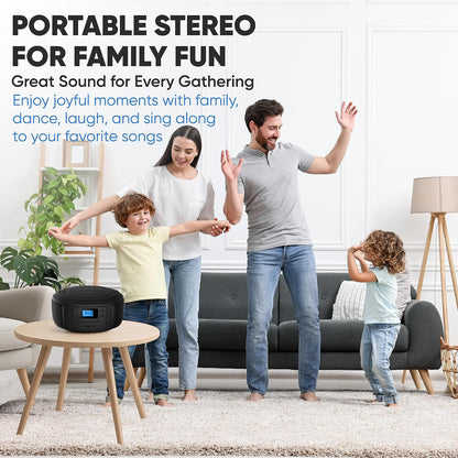 Philips CD Player Portable with Bluetooth, Crystal Clear Sound Top Loading CD Boombox with FM Radio, USB Port & Aux Input, Compact & Lightweight Design,R/CD-RW/MP3 Compatible (Black)