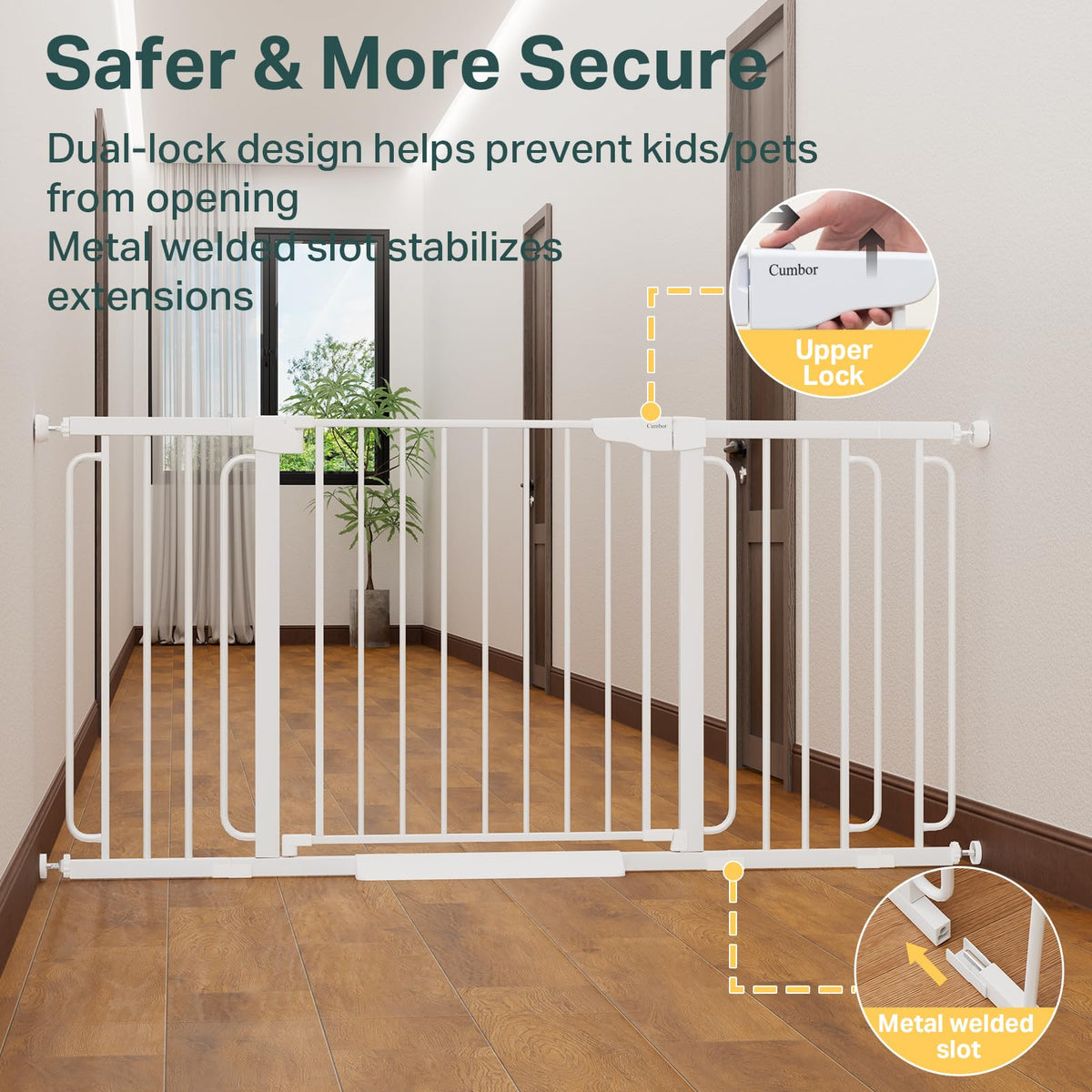 Cumbor 29.7-51.5 in Extra Wide Baby Gate for Stairs, Dog Gate Indoor Black