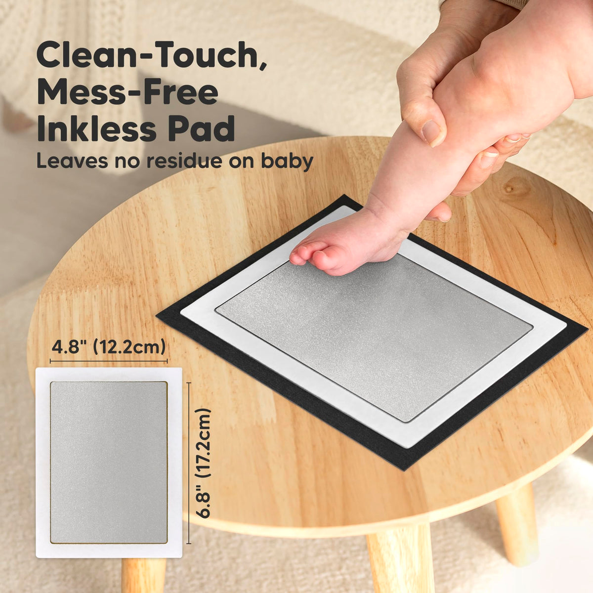 4pk Inkless Baby Hand and Footprint Kit, Mess Free Ink Pads (Jet Black, R)