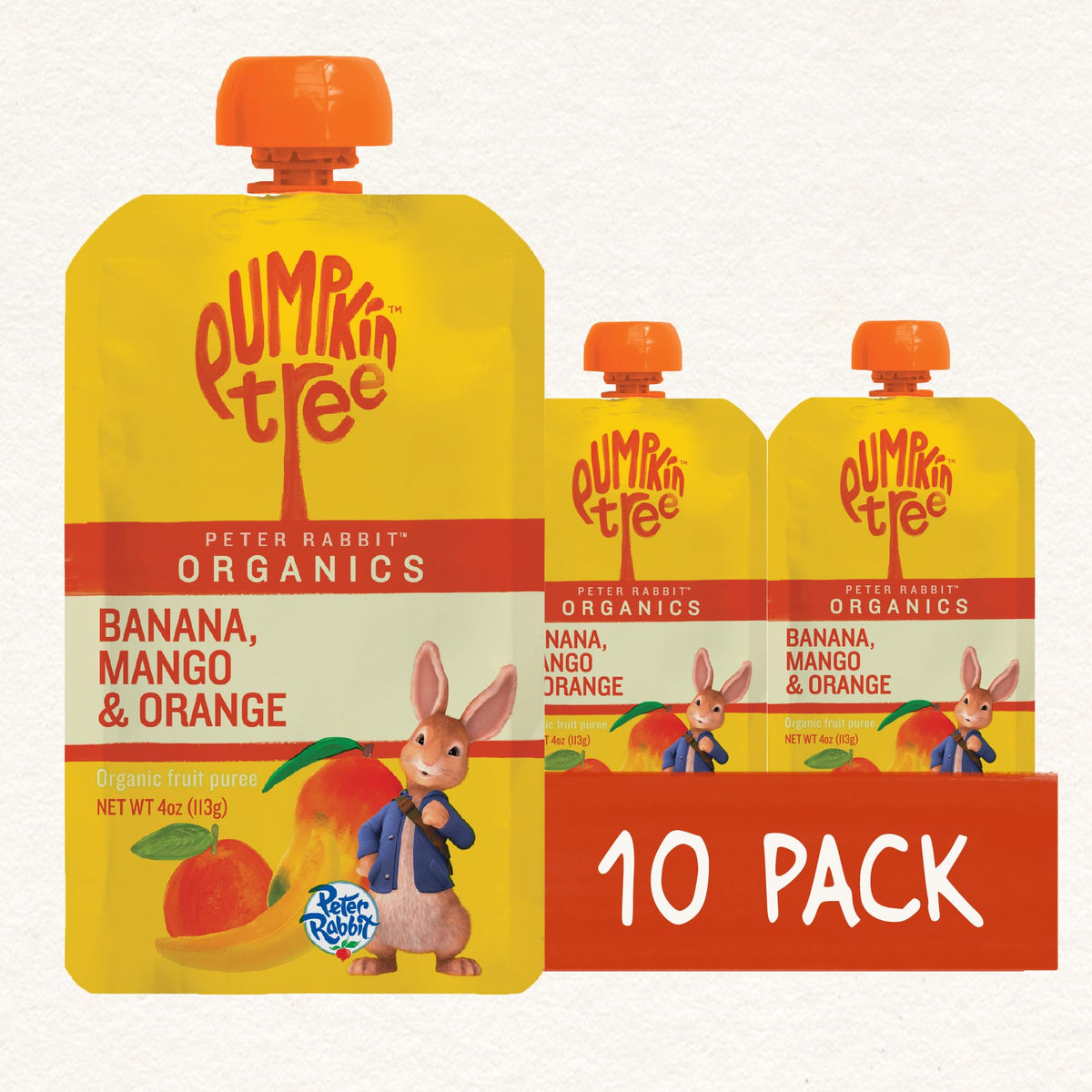 Pumpkin Tree Peter Rabbit Organics, Banana, Mango, and Kale, 4 Squeeze Pouch, Mango, Broccoli & Kale, 4.4 Ounce (Pack of 10)