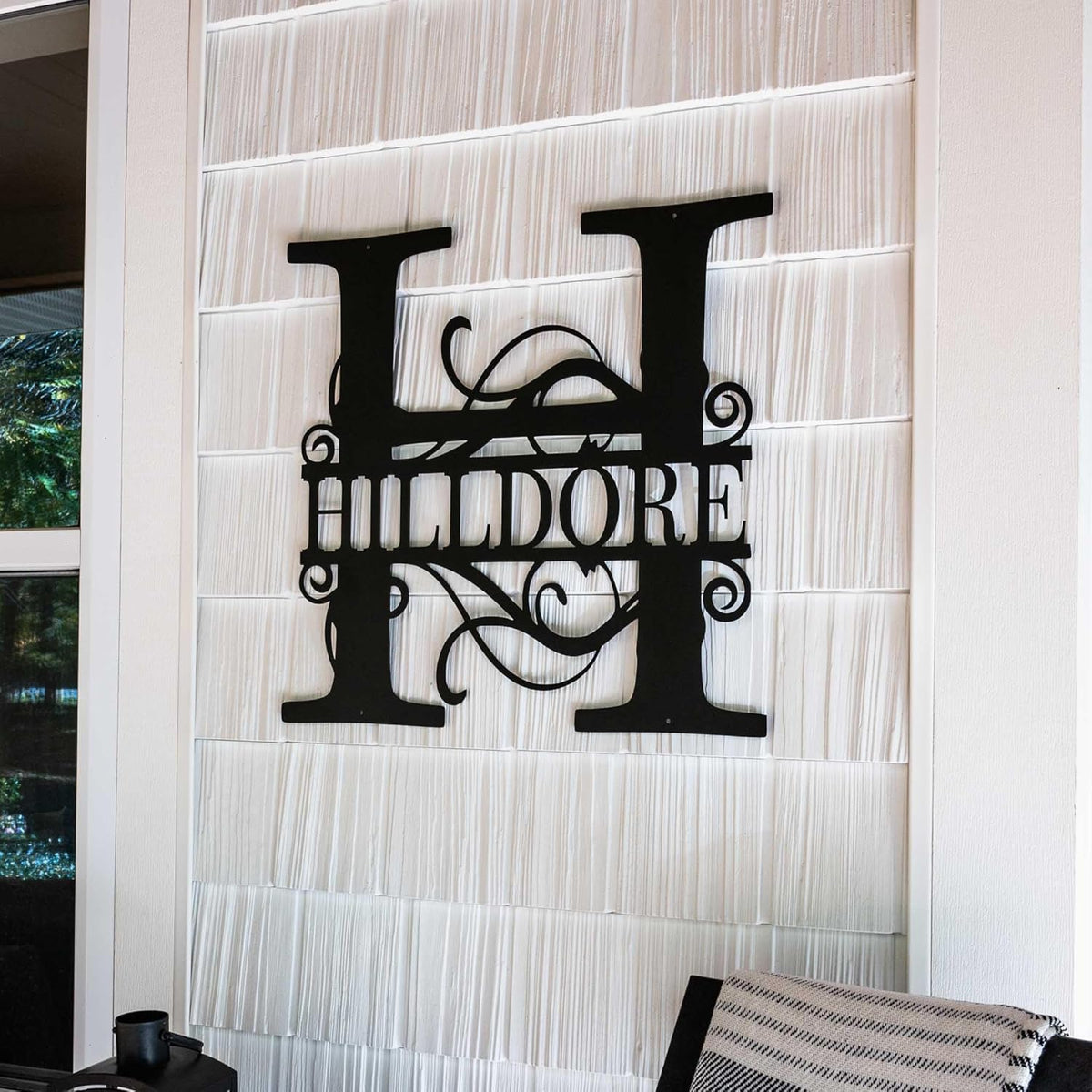 Custom Metal Name Sign | Split Letter Monogram | Outdoor Last Name Sign