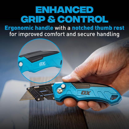 OX TOOLS P224301 Pro Heavy Duty Fixed Blade Folding Knife, Blue / Black