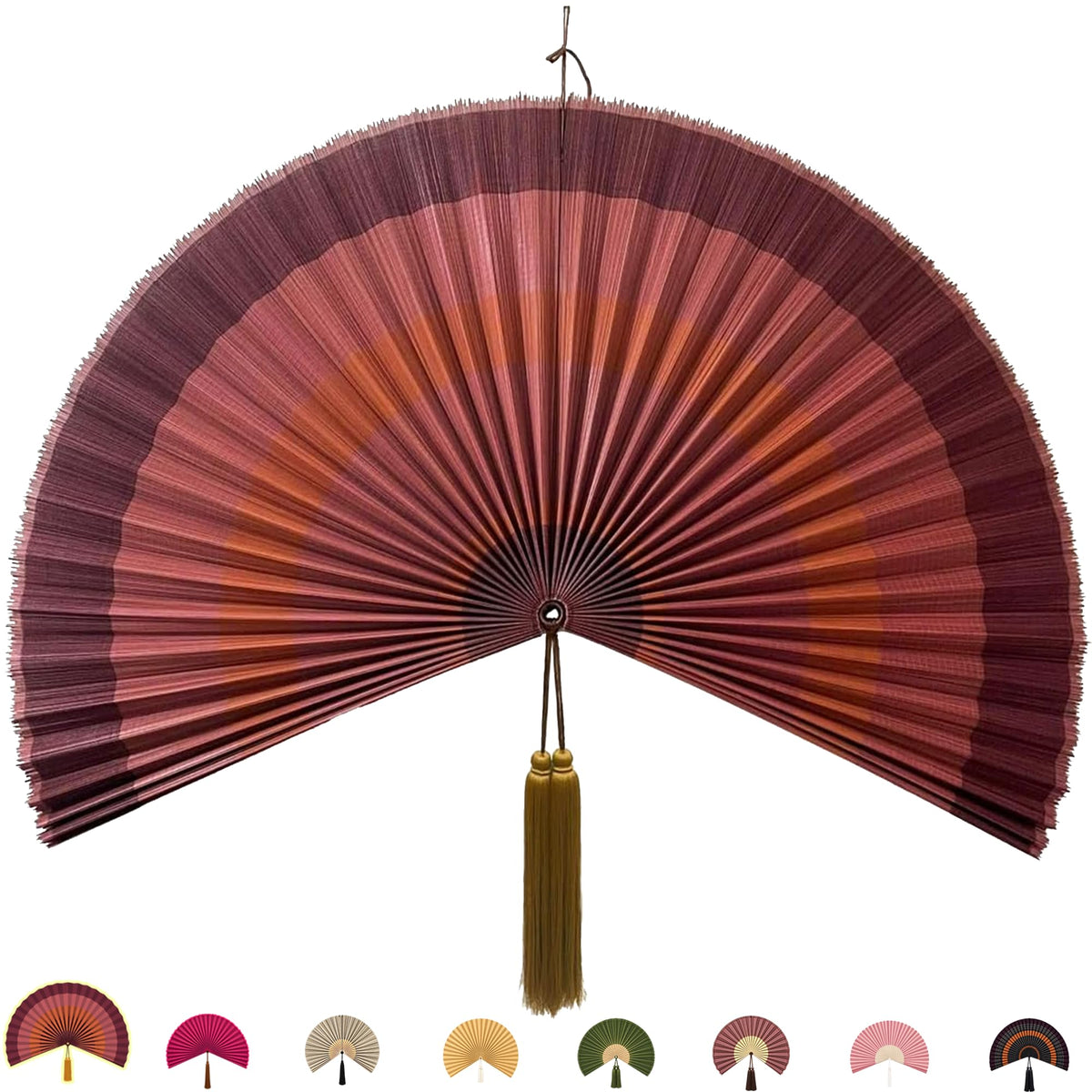 ChumDecor Bamboo Fan Wall Decor, Japanese Wall Fan, Red Brown 40 in