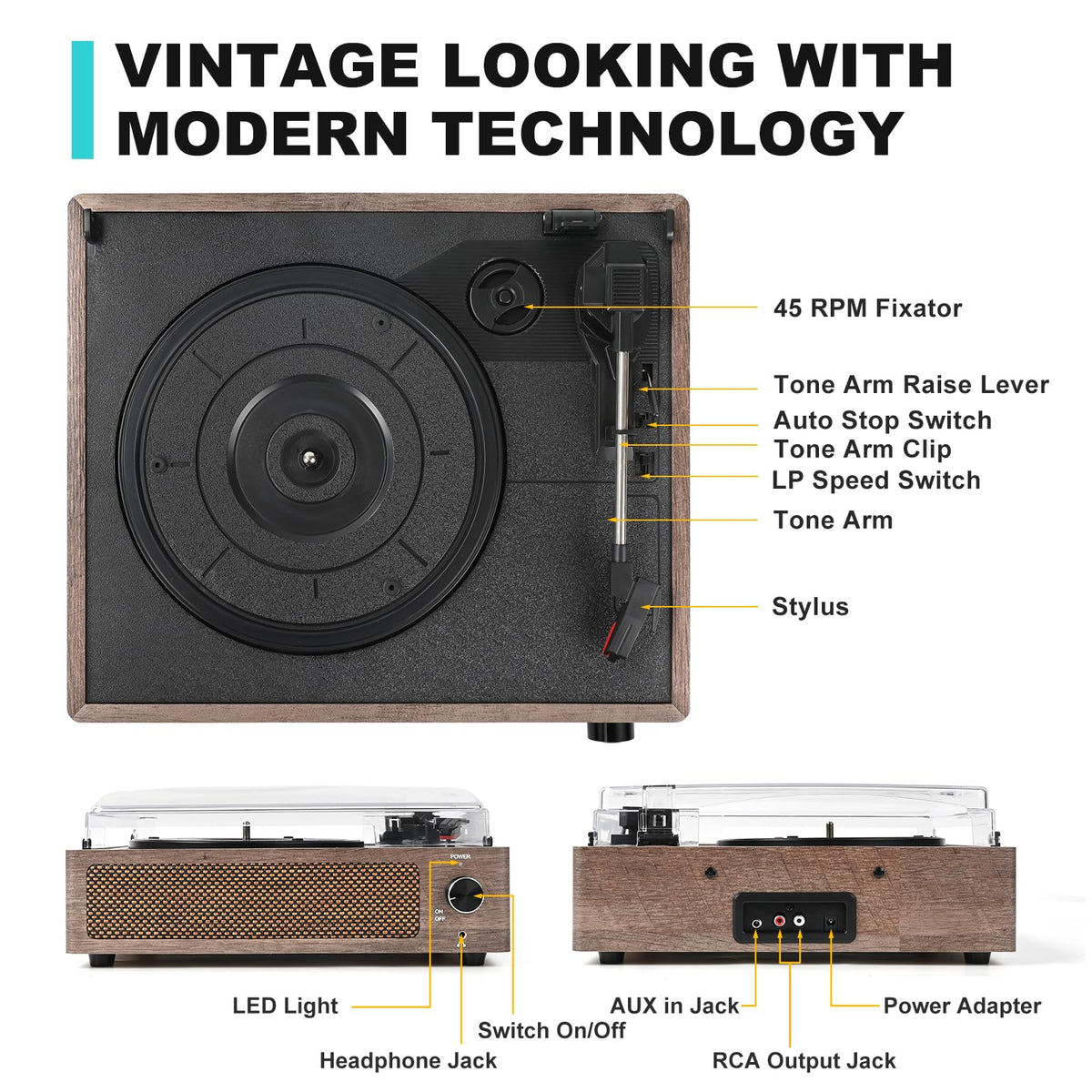 Seasonlife® Record Player for Vinyl Turntable with Speakers,Pale Purple