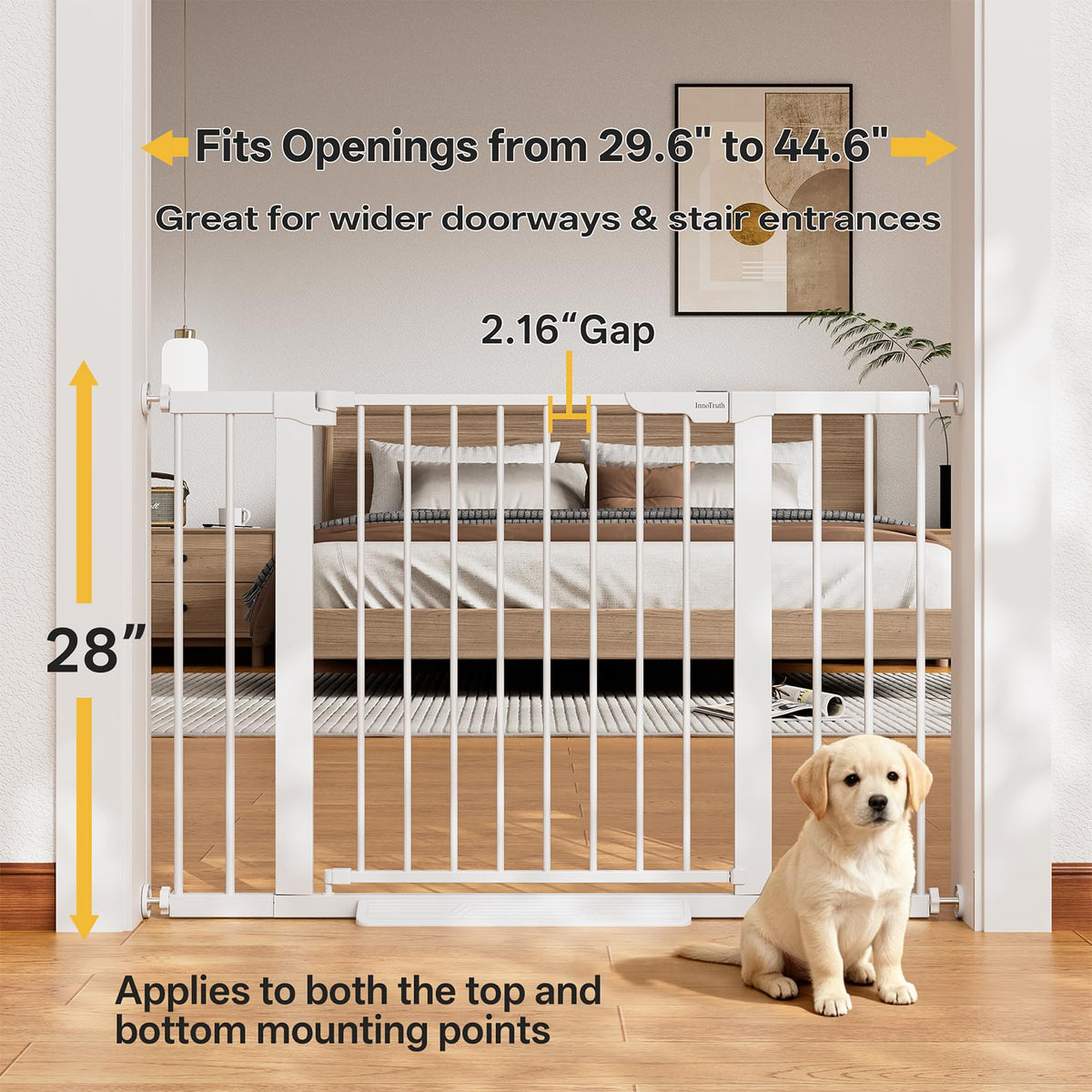 InnoTruth 27-36.6 in Wide Baby Gate for Stairs and Doorways, Black