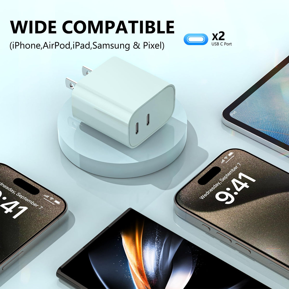 USB C Charger Block 3 Pack, Dual Port 20W Fast Wall Plug