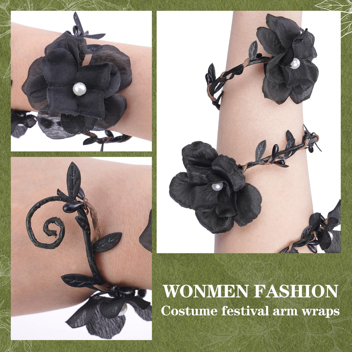 FRESHME Renaissance Fairy Floral Arm Wrap - 1 PC Elf Bracelet Forest Mother Nature Costume Renfaire Cosplay Fairy Accessories