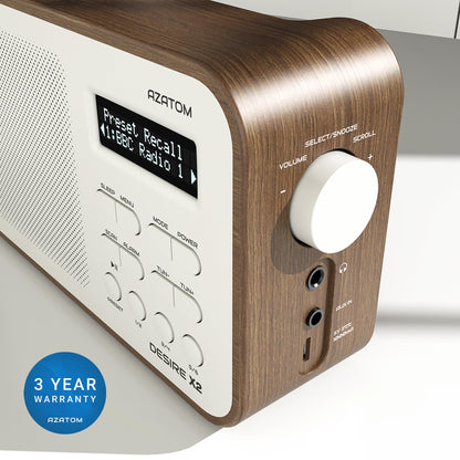 DAB/DAB+ & FM Portable Digital Radio | Simple Controls | Dual Alarms & Sleep Timer | Battery & Mains Powered (4x”AA”) | Bluetooth | Perfect for Home, Office or Outdoors | AZATOM Desire X2 (Black)