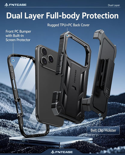 FNTCASE for iPhone 16 Case with Belt Clip and Built-in Screen Protector
