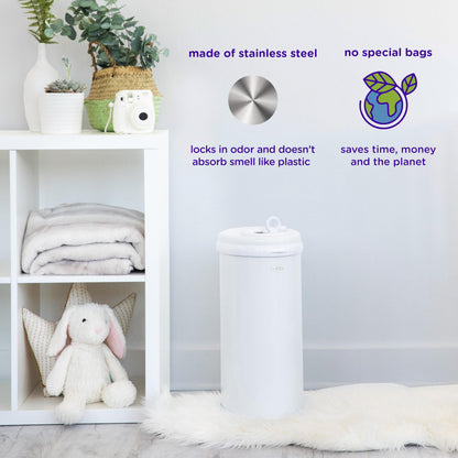 Ubbi Stainless Steel Diaper Pail, No Special Bags, Odor-Locking, White