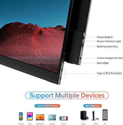 MNN 15.6" 4K Portable Monitor, UHD IPS, USB-C HDMI, with Smart Cover Stand