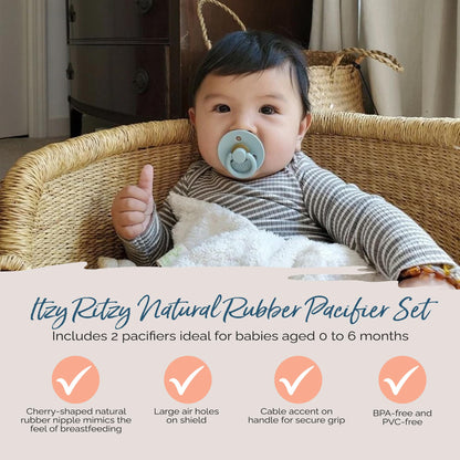 Itzy Ritzy Natural Rubber Pacifiers for 0–6 Mos, Set of 2, Blossom/Rosewood