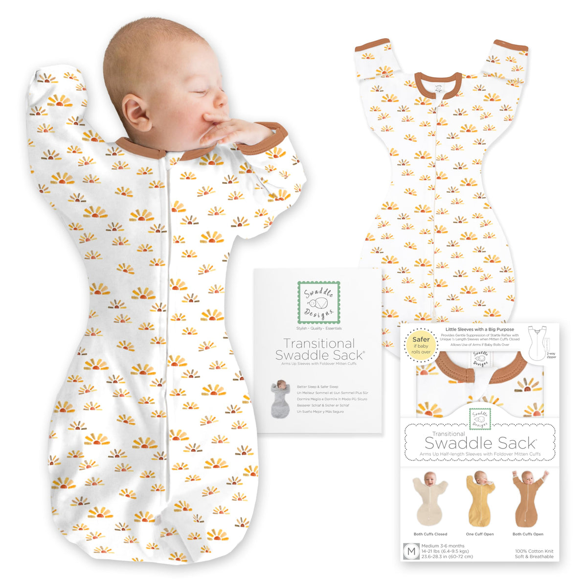 SwaddleDesigns Transitional Swaddle Sack, Cotton, Heathered Gray, 6-9mo