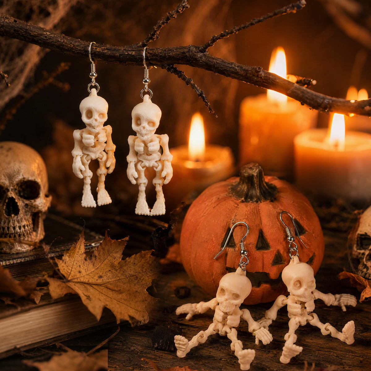 Halloween 3D Skeleton Skull Earrings BOO Ghost Earrings for Women