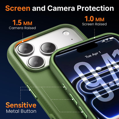 Mkeke for iPhone 17 Pro Max Case Techwoven Green, [Compatible with MagSafe] [Camera Control Cover] [Premium Tech Woven Fabric] [Drop Protection] Shockproof Skin-Friendly