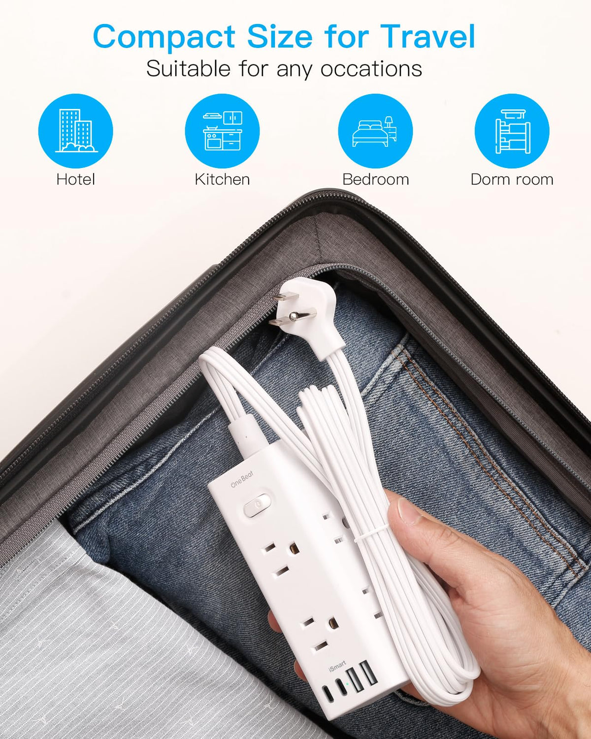 One Beat 5Ft Extension Cord with Multiple Outlets,Flat Plug Power Strip