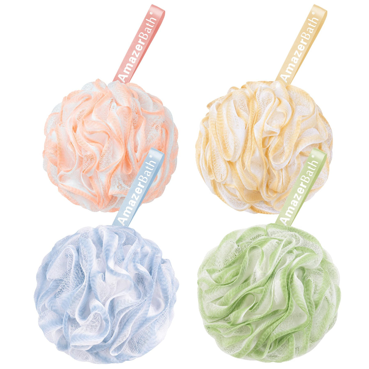 AmazerBath Loofah Sponge 75g/Piece, Exfoliating Bath Sponge Body Scrubber - Loofa Set of 4 Flower Color (Large, Green-Purple)