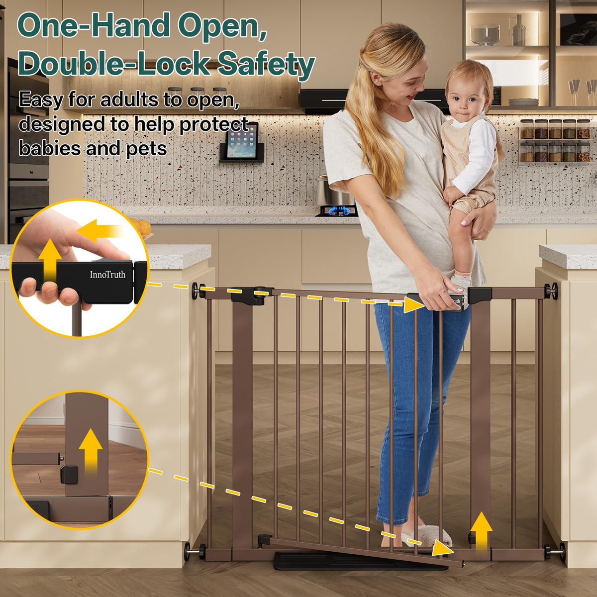 InnoTruth 27-36.6 in Wide Baby Gate for Stairs and Doorways, Black