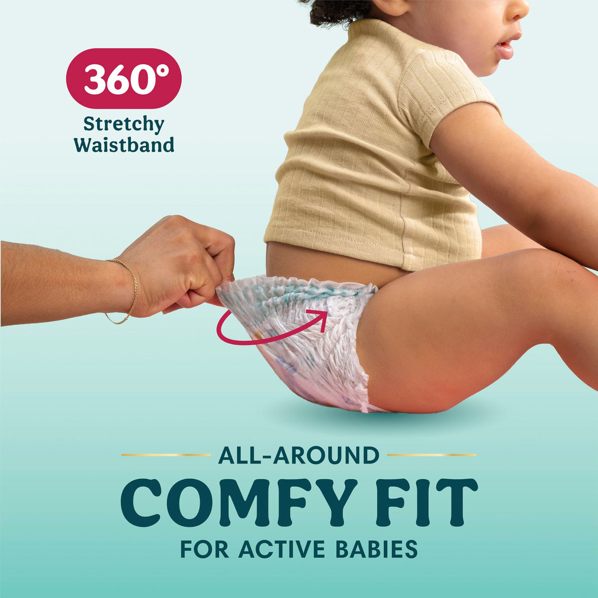 Pampers Diapers - Swaddlers 360° - Size 5, 116 Count, up to 100% Leakproof Comfy Dry Fit, Designed for Easy Changes, Pull On Baby Diaper