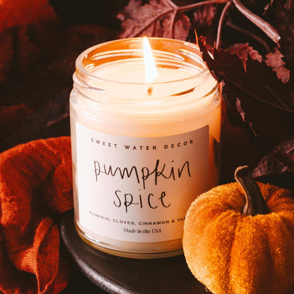 Sweet Water Decor Cinnamon Roll Candle, 9oz Clear Jar, Fall Scent