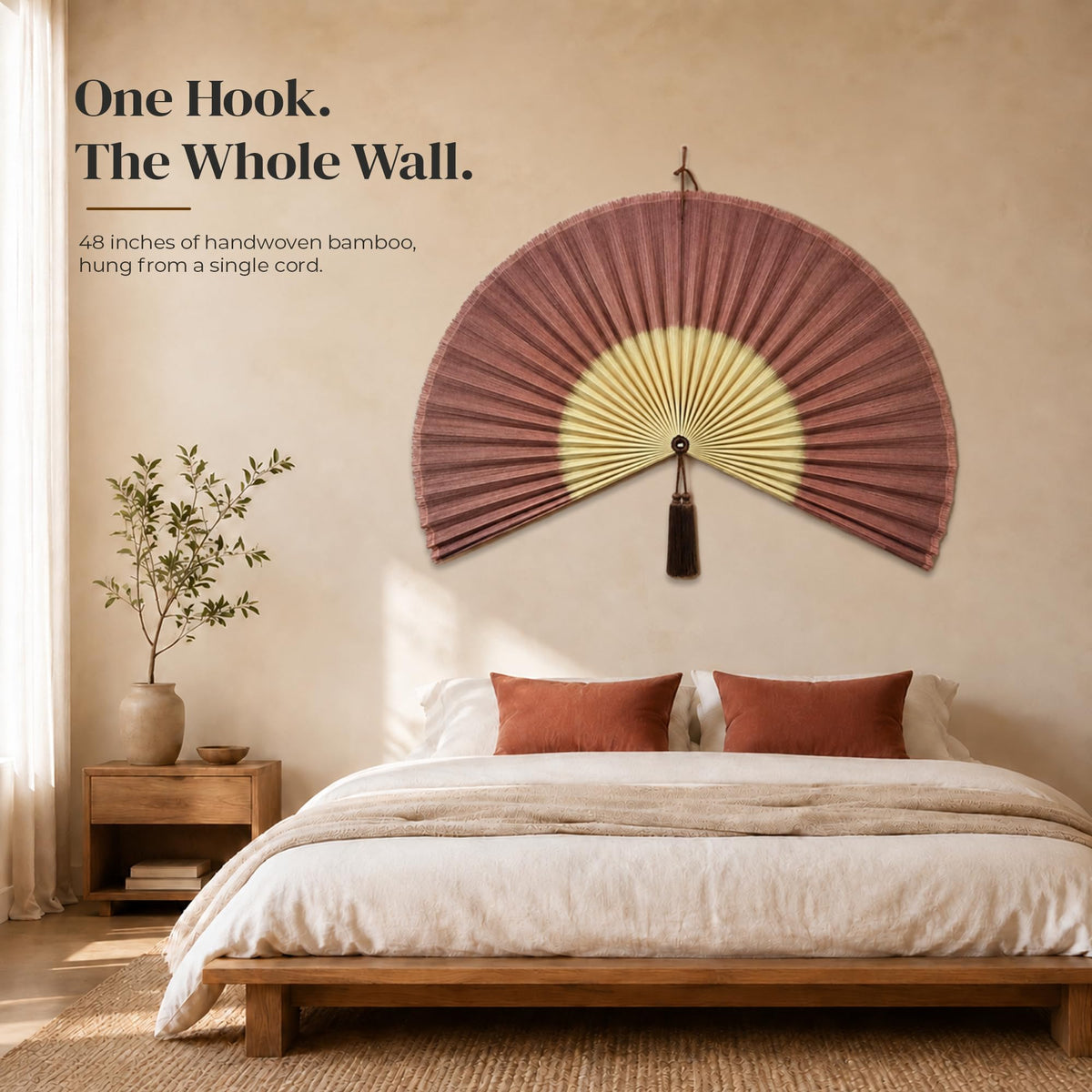 ChumDecor Bamboo Fan Wall Decor, Japanese Wall Fan, Red Brown 40 in