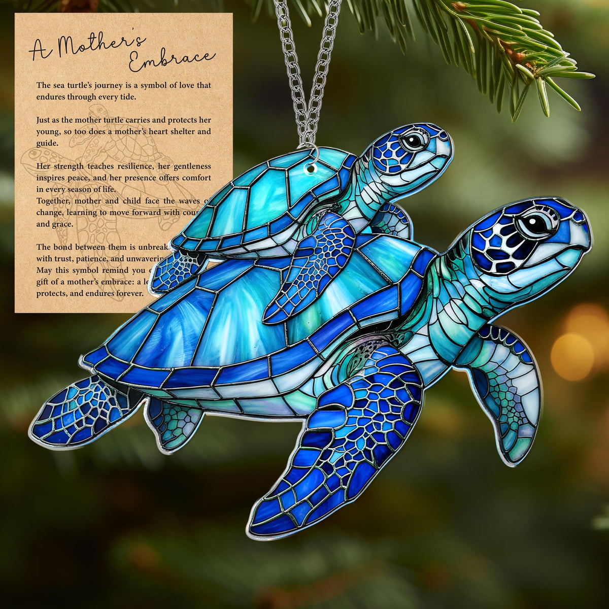 Sea Turtle Gift for Women, Mom & Daughter Christmas Ornament with Card