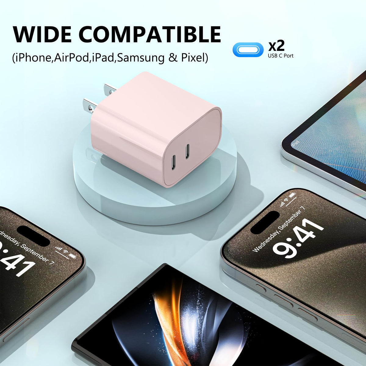 USB C Charger Block 3 Pack, Dual Port 20W Fast Wall Plug