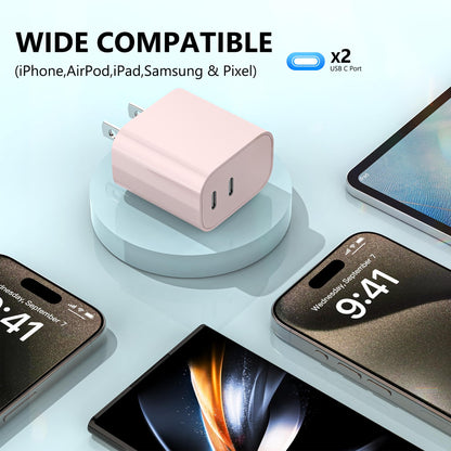 USB C Charger Block 3 Pack, Dual Port 20W Fast Wall Plug