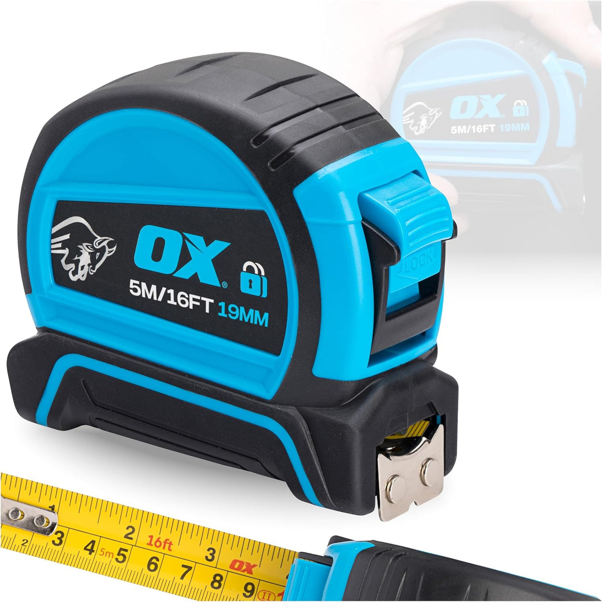 OX Pro Dual Auto Lock Tape Measure 5m, Magnetic Hook, Metric & Imperial